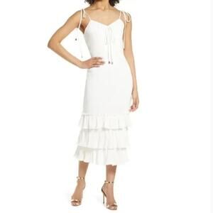 NWT Elle Zeitoune Alexandria Ruffle Tiered Midi Dress Women's White Size Medium